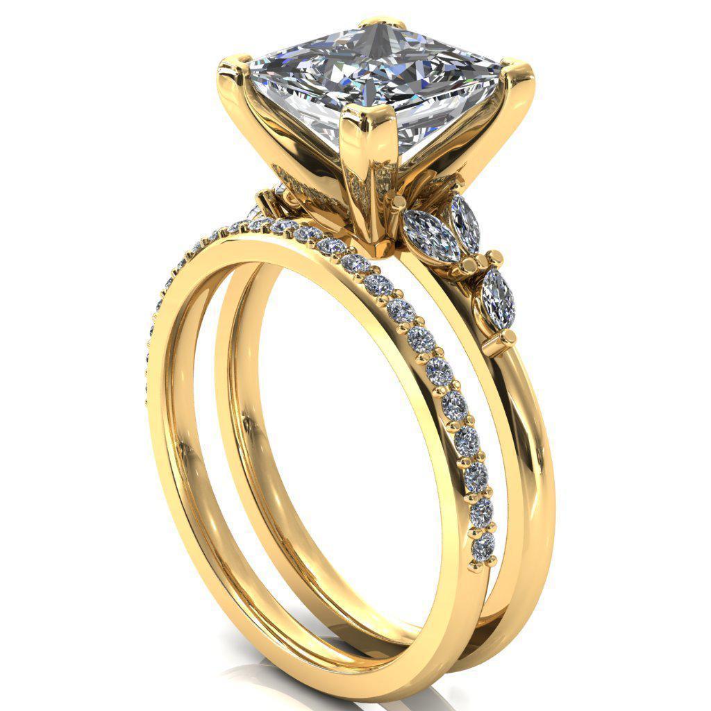 Sigrid Princess/ Square Moissanite 4 Prong Marquise Diamond Side Ring-FIRE & BRILLIANCE