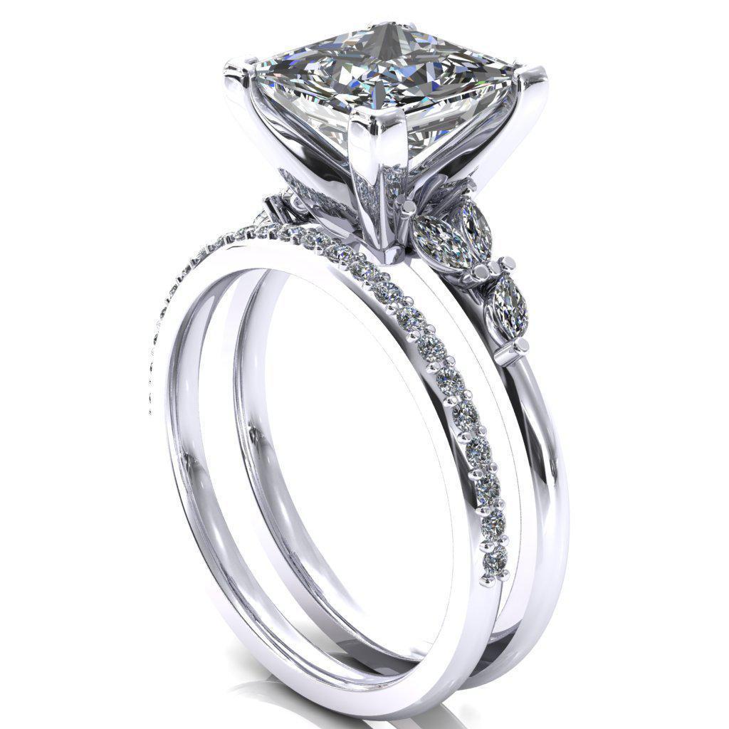 Sigrid Princess/ Square Moissanite 4 Prong Marquise Diamond Side Ring-FIRE & BRILLIANCE