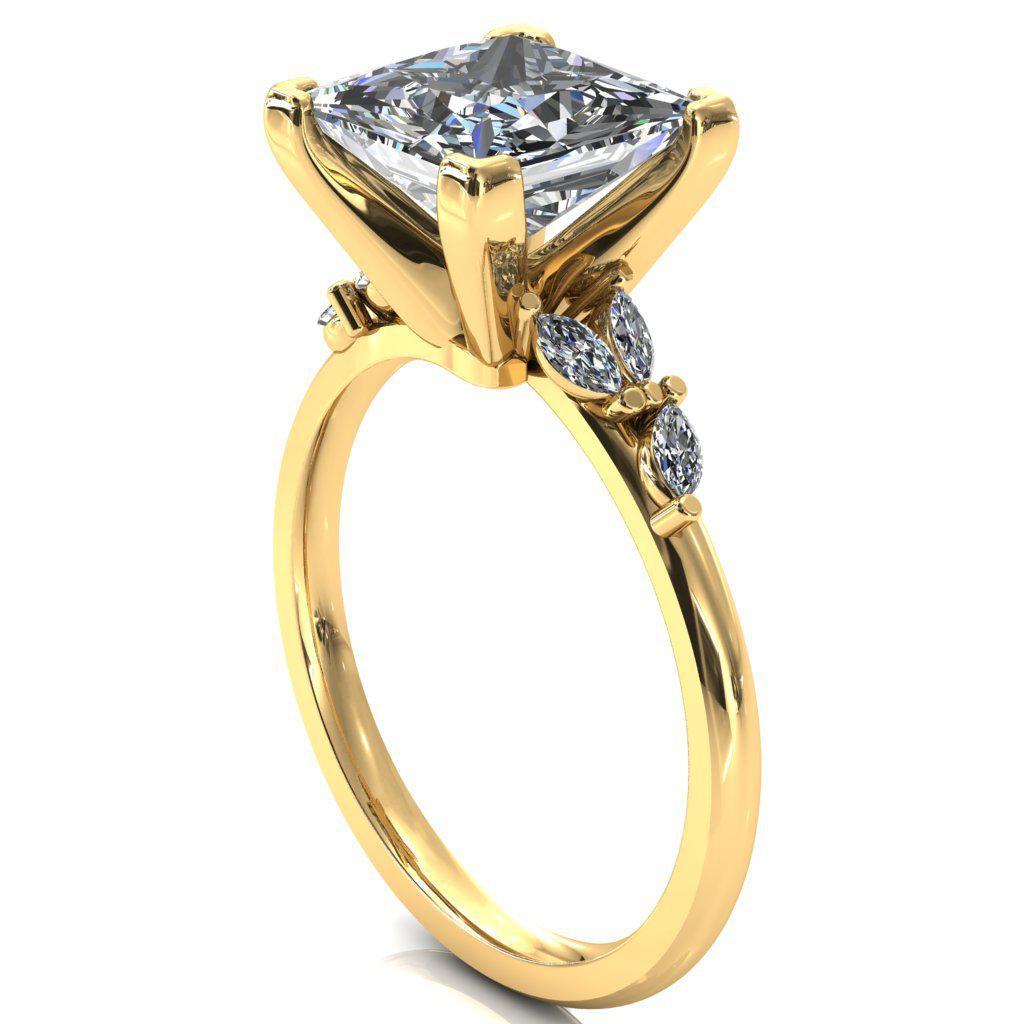 Sigrid Princess/ Square Moissanite 4 Prong Marquise Diamond Side Ring-FIRE & BRILLIANCE