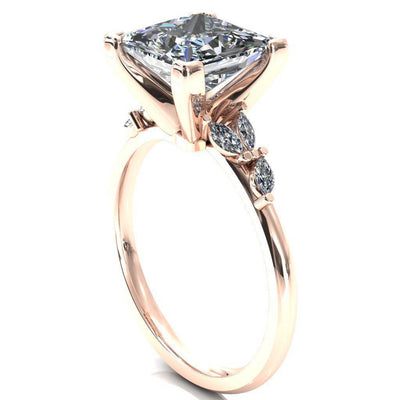 Sigrid Princess/ Square Moissanite 4 Prong Marquise Diamond Side Ring-FIRE & BRILLIANCE