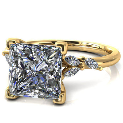 Sigrid Princess/ Square Moissanite 4 Prong Marquise Diamond Side Ring-FIRE & BRILLIANCE