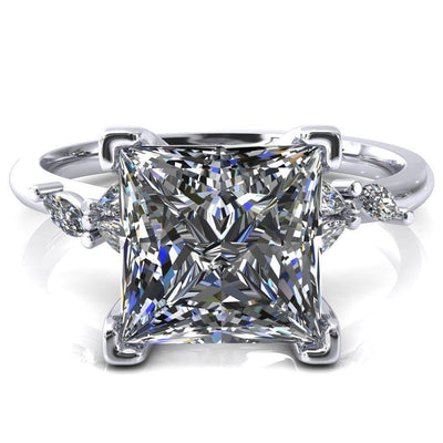 Sigrid Princess/ Square Moissanite 4 Prong Marquise Diamond Side Ring-FIRE & BRILLIANCE