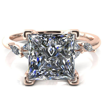 Sigrid Princess/ Square Moissanite 4 Prong Marquise Diamond Side Ring-FIRE & BRILLIANCE