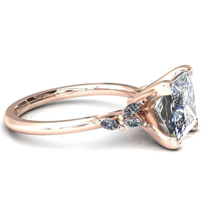 Sigrid Princess/ Square Moissanite 4 Prong Marquise Diamond Side Ring-FIRE & BRILLIANCE