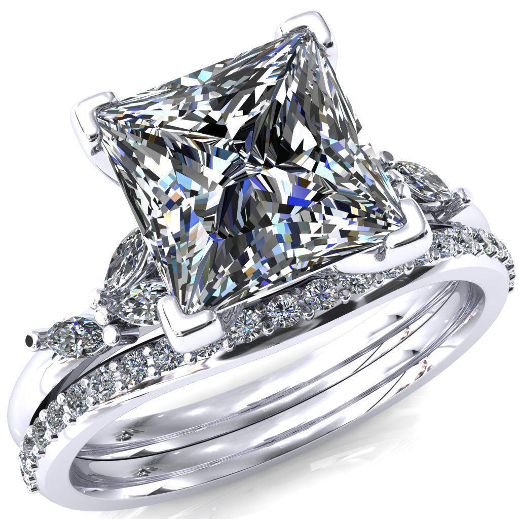 Sigrid Princess/ Square Moissanite 4 Prong Marquise Diamond Side Ring-FIRE & BRILLIANCE