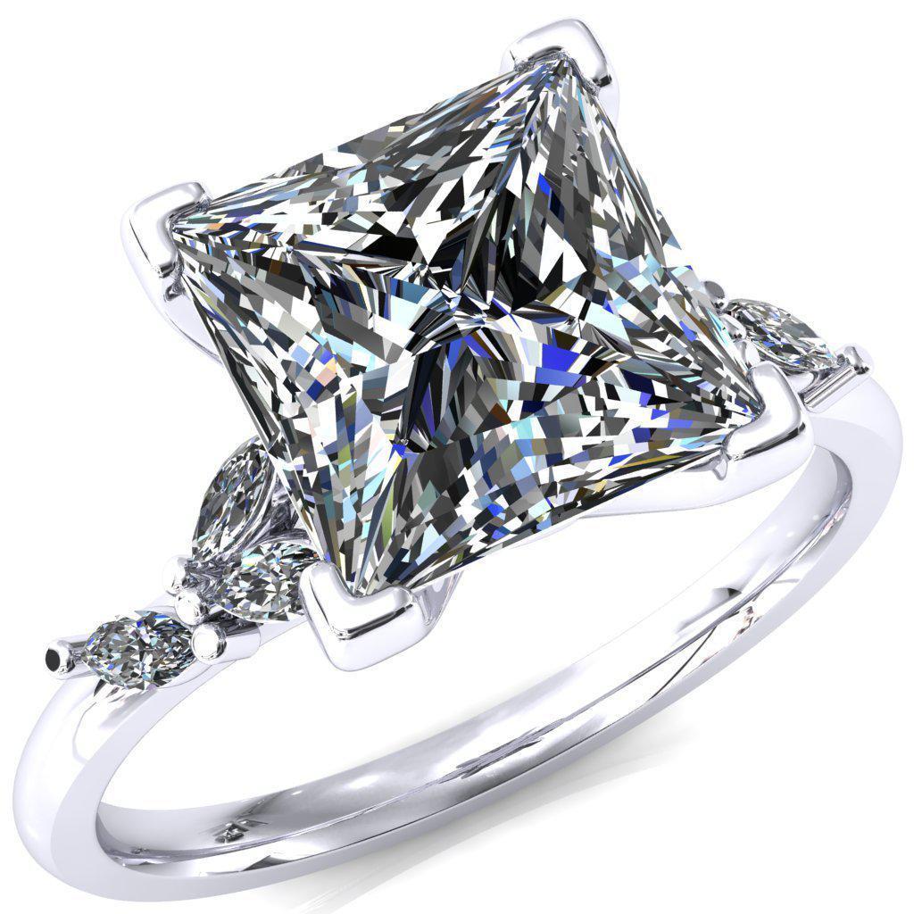 Sigrid Princess/ Square Moissanite 4 Prong Marquise Diamond Side Ring-FIRE & BRILLIANCE