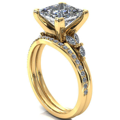 Sigrid Princess/ Square Moissanite 4 Prong Marquise Diamond Side Ring-FIRE & BRILLIANCE