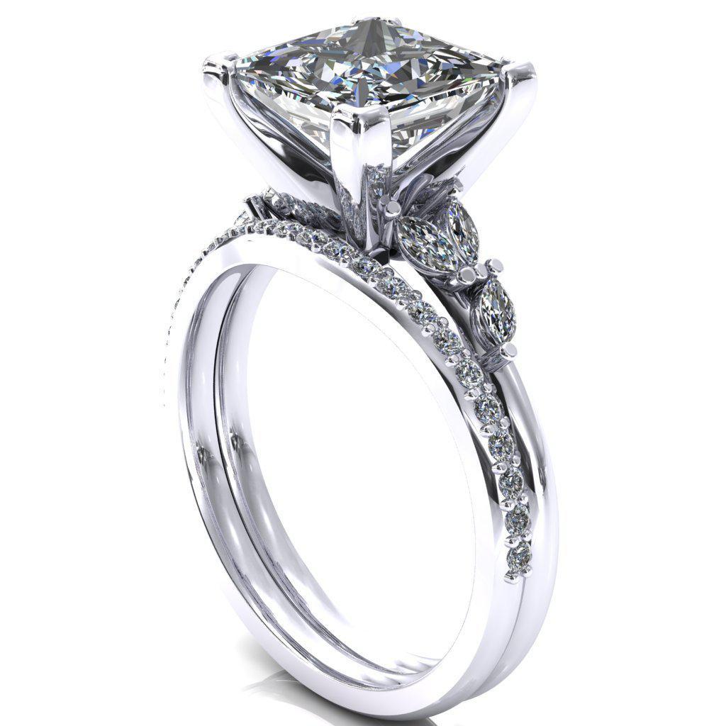 Sigrid Princess/ Square Moissanite 4 Prong Marquise Diamond Side Ring-FIRE & BRILLIANCE