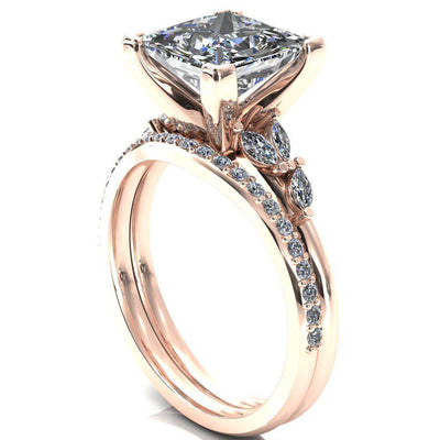 Sigrid Princess/ Square Moissanite 4 Prong Marquise Diamond Side Ring-FIRE & BRILLIANCE