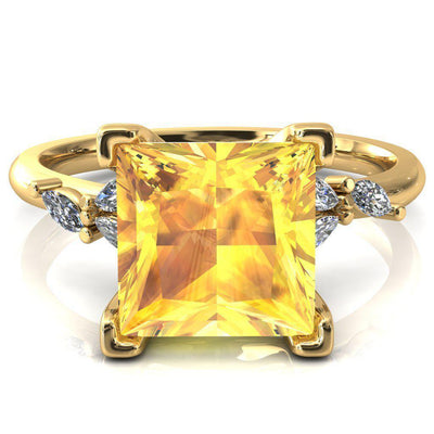 Sigrid Princess Yellow Sapphire 4 Prong Marquise Diamond Side Ring-FIRE & BRILLIANCE