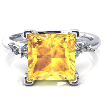Sigrid Princess Yellow Sapphire 4 Prong Marquise Diamond Side Ring-FIRE & BRILLIANCE