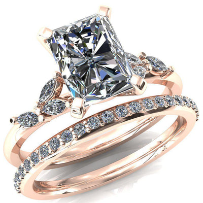 Sigrid Radiant Moissanite 4 Prong Marquise Diamond Side Ring-FIRE & BRILLIANCE