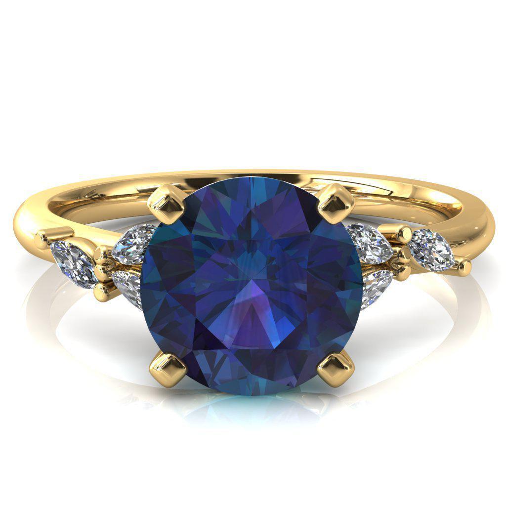 Sigrid Round Alexandrite 4 Prong Marquise Diamond Side Ring-FIRE & BRILLIANCE