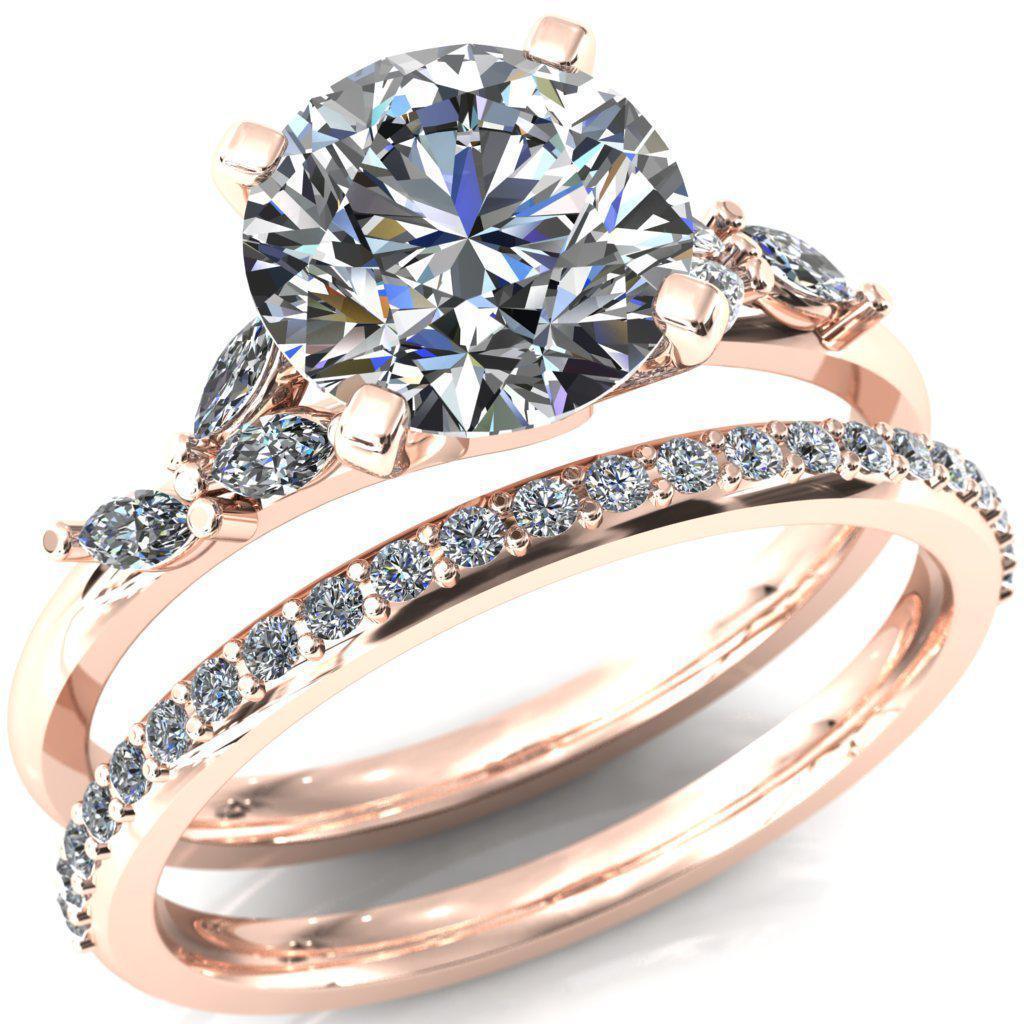 Sigrid Round Moissanite 4 Prong Marquise Diamond Side Ring-Fire & Brilliance ® Creative Designs-Fire & Brilliance ®