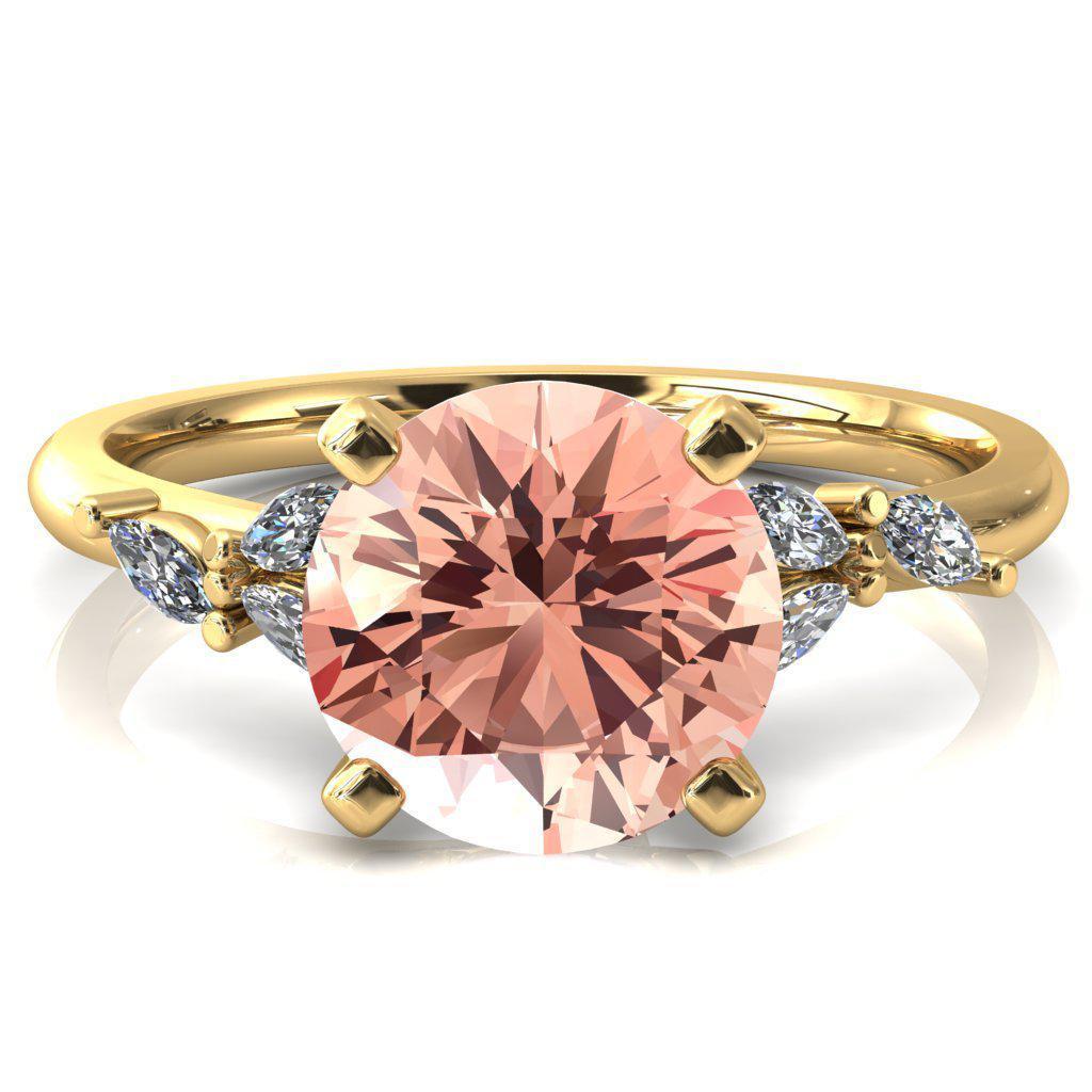 Sigrid Round Champagne Sapphire 4 Prong Marquise Diamond Side Ring-FIRE & BRILLIANCE