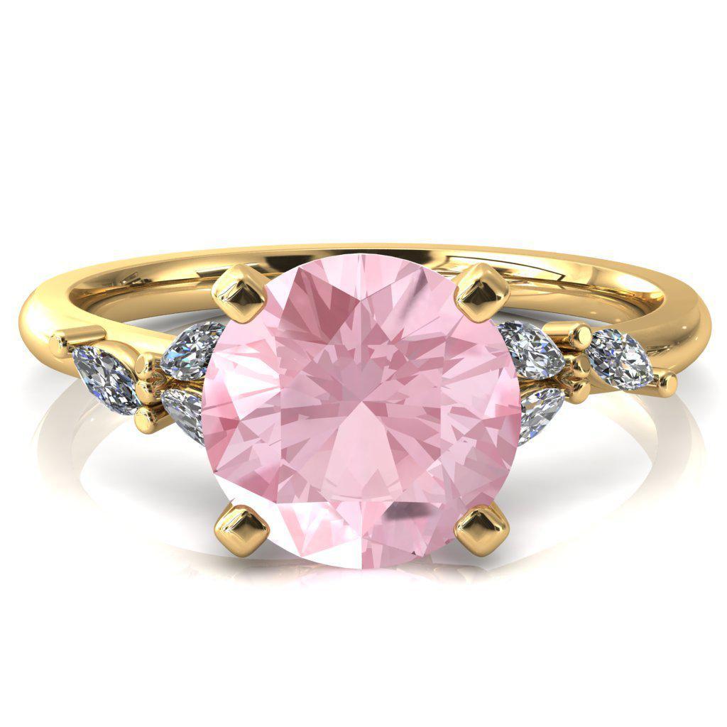 Sigrid Round Pink Sapphire 4 Prong Marquise Diamond Side Ring-FIRE & BRILLIANCE