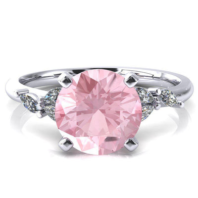 Sigrid Round Pink Sapphire 4 Prong Marquise Diamond Side Ring-FIRE & BRILLIANCE