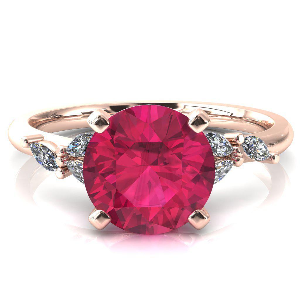 Sigrid Round Ruby 4 Prong Marquise Diamond Side Ring-FIRE & BRILLIANCE