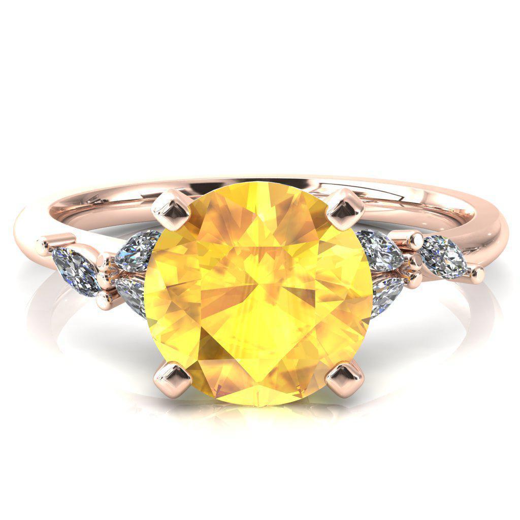 Sigrid Round Yellow Sapphire 4 Prong Marquise Diamond Side Ring-FIRE & BRILLIANCE