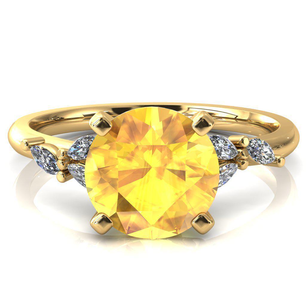 Sigrid Round Yellow Sapphire 4 Prong Marquise Diamond Side Ring-FIRE & BRILLIANCE