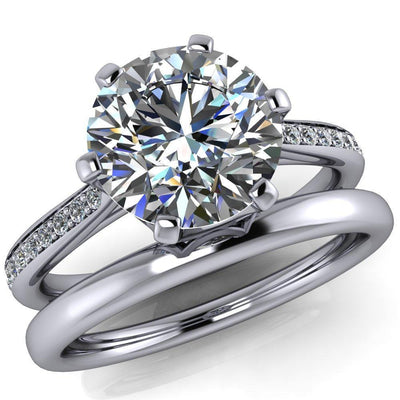 Sinclaire Round Moissanite 6 Prong Diamond Channel Ring-Custom-Made Jewelry-Fire & Brilliance ®