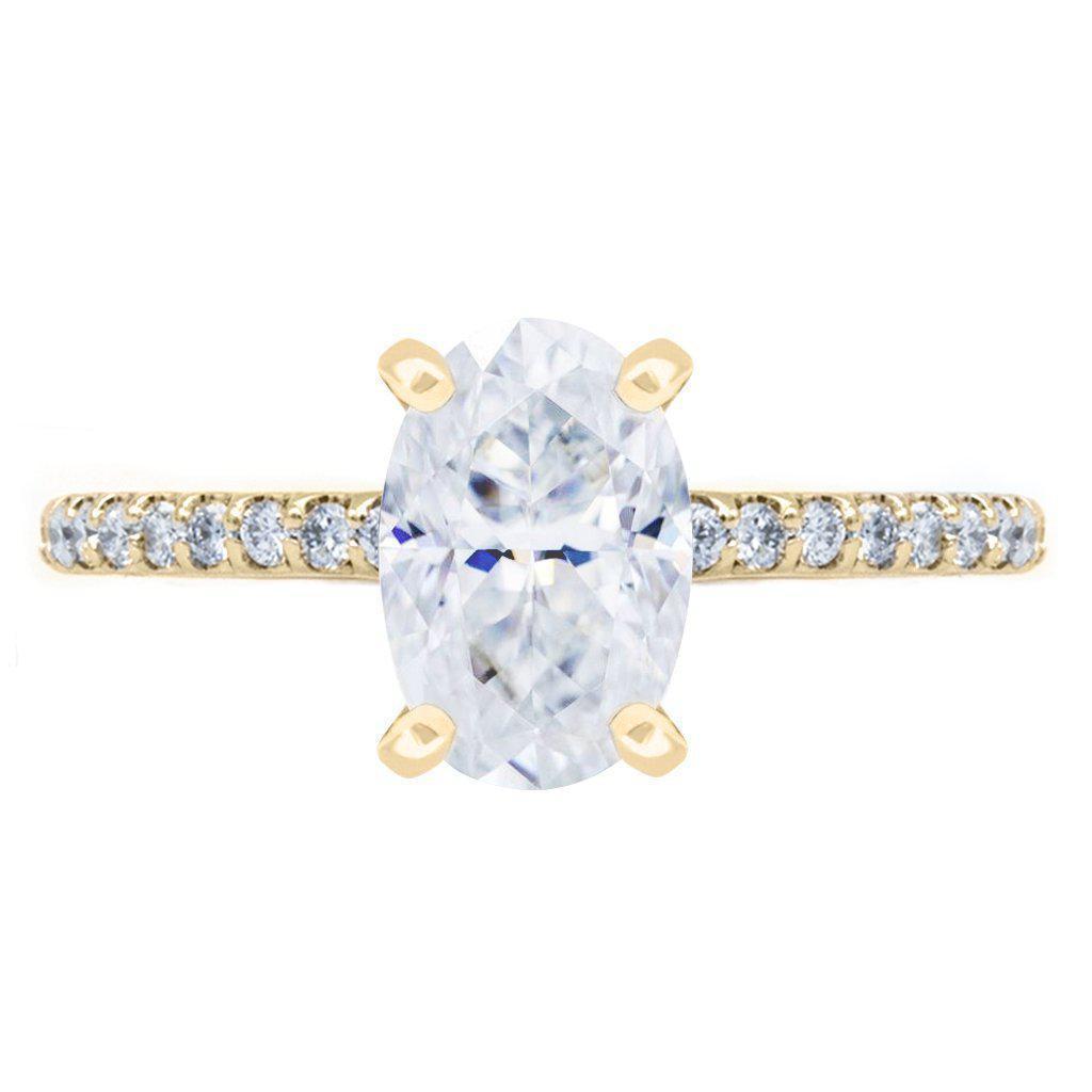 Skinny Oval Crushed Ice Moissanite 4 Prongs Diamond Accent Ice Solitaire Ring-Solitaire Ring-Fire & Brilliance ®