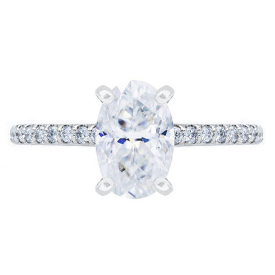 Skinny Oval Crushed Ice Moissanite 4 Prongs Diamond Accent Ice Solitaire Ring-Solitaire Ring-Fire & Brilliance ®