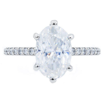 Skinny Oval Crushed Ice Moissanite 6 Prongs Diamond Accent Ice Solitaire Ring-Solitaire Ring-Fire & Brilliance ®