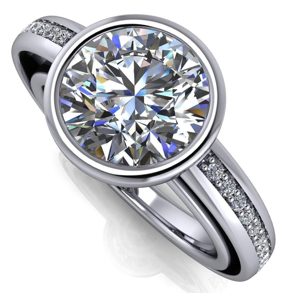 Skyler Round Moissanite Juliette Bezel Set Diamond Sides Design Engagement Ring-Custom-Made Jewelry-Fire & Brilliance ®