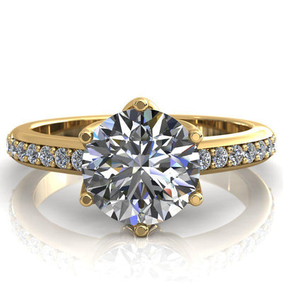 Solstice Round Moissanite 6-Prong Solstice High Shoulder Diamond Solitaire Ring-Custom-Made Jewelry-Fire & Brilliance ®