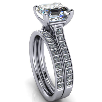 Sonia Asscher Moissanite 4 Prong Bar Shank Engagement Ring-Custom-Made Jewelry-Fire & Brilliance ®
