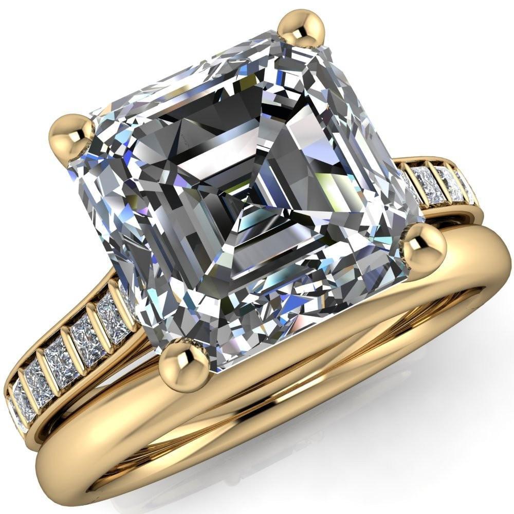 Sonia Asscher Moissanite 4 Prong Bar Shank Engagement Ring-Custom-Made Jewelry-Fire & Brilliance ®