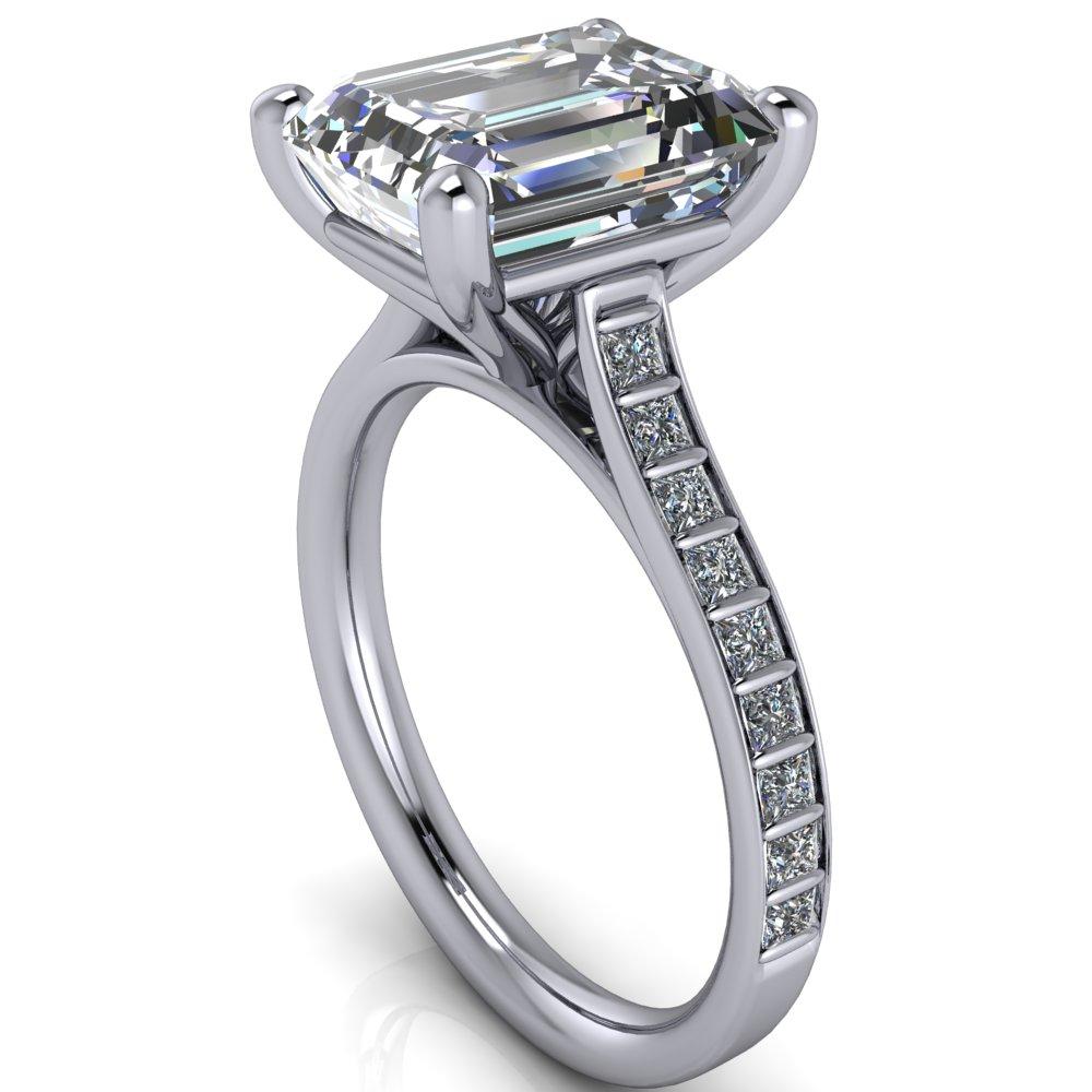 Sonia Emerald Moissanite 4 Prong Bar Shank Engagement Ring-Custom-Made Jewelry-Fire & Brilliance ®