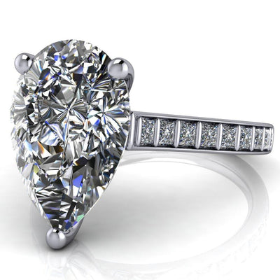 Sonia Pear Moissanite 3 Prong Bar Shank Engagement Ring-Custom-Made Jewelry-Fire & Brilliance ®