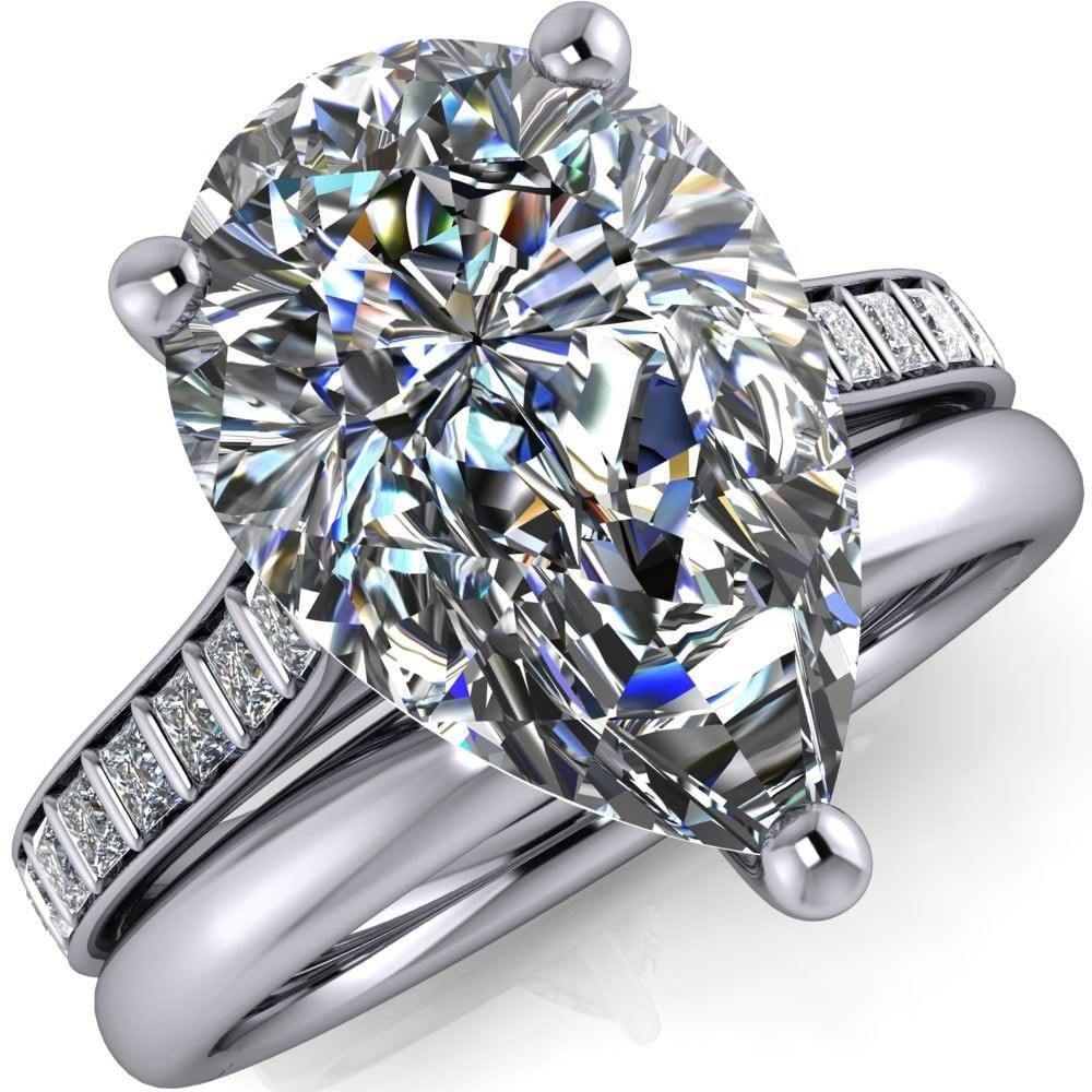 Sonia Pear Moissanite 3 Prong Bar Shank Engagement Ring-Custom-Made Jewelry-Fire & Brilliance ®