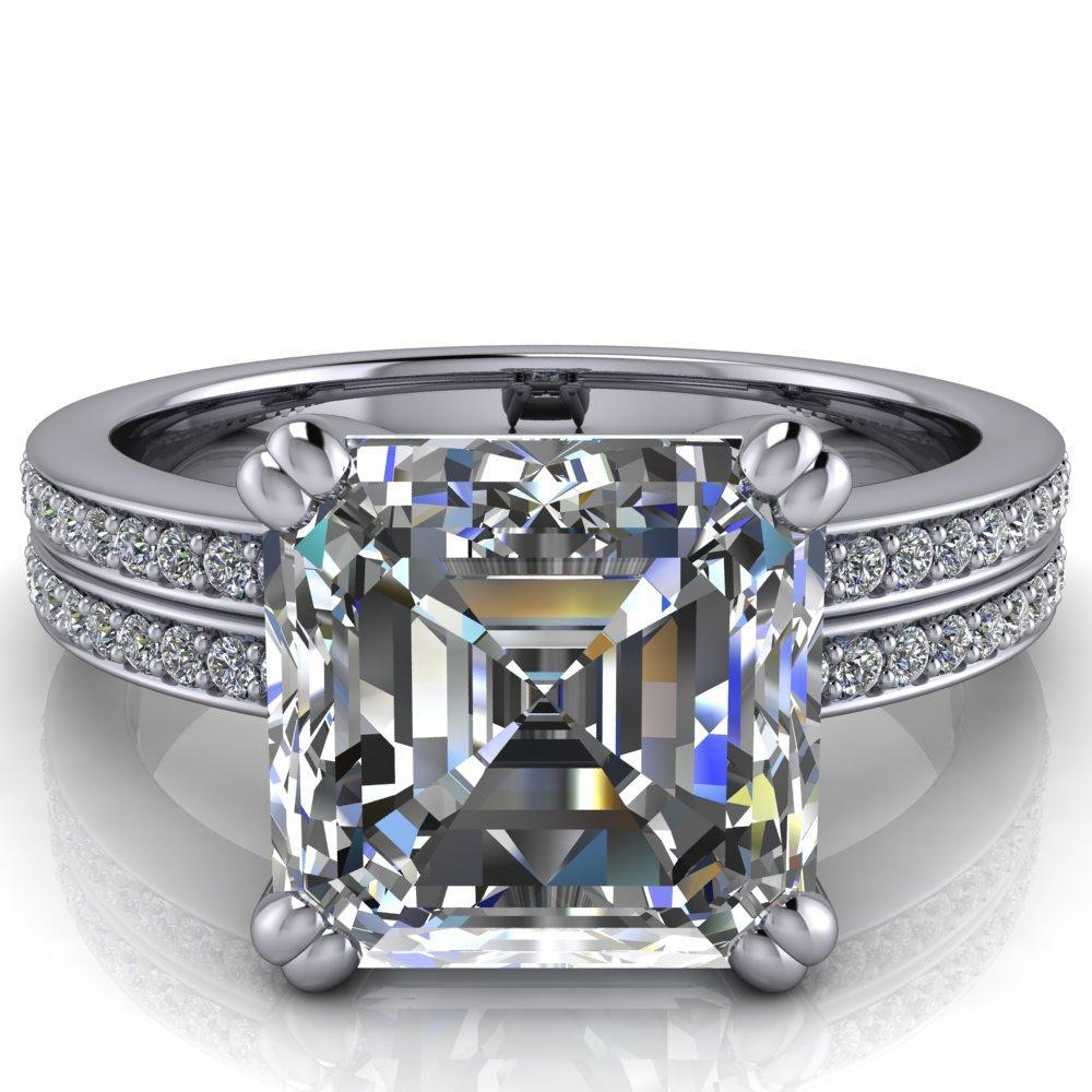 Sophina Asscher Moissanite 4 Double Prong Split Shank Engagement Ring-Custom-Made Jewelry-Fire & Brilliance ®