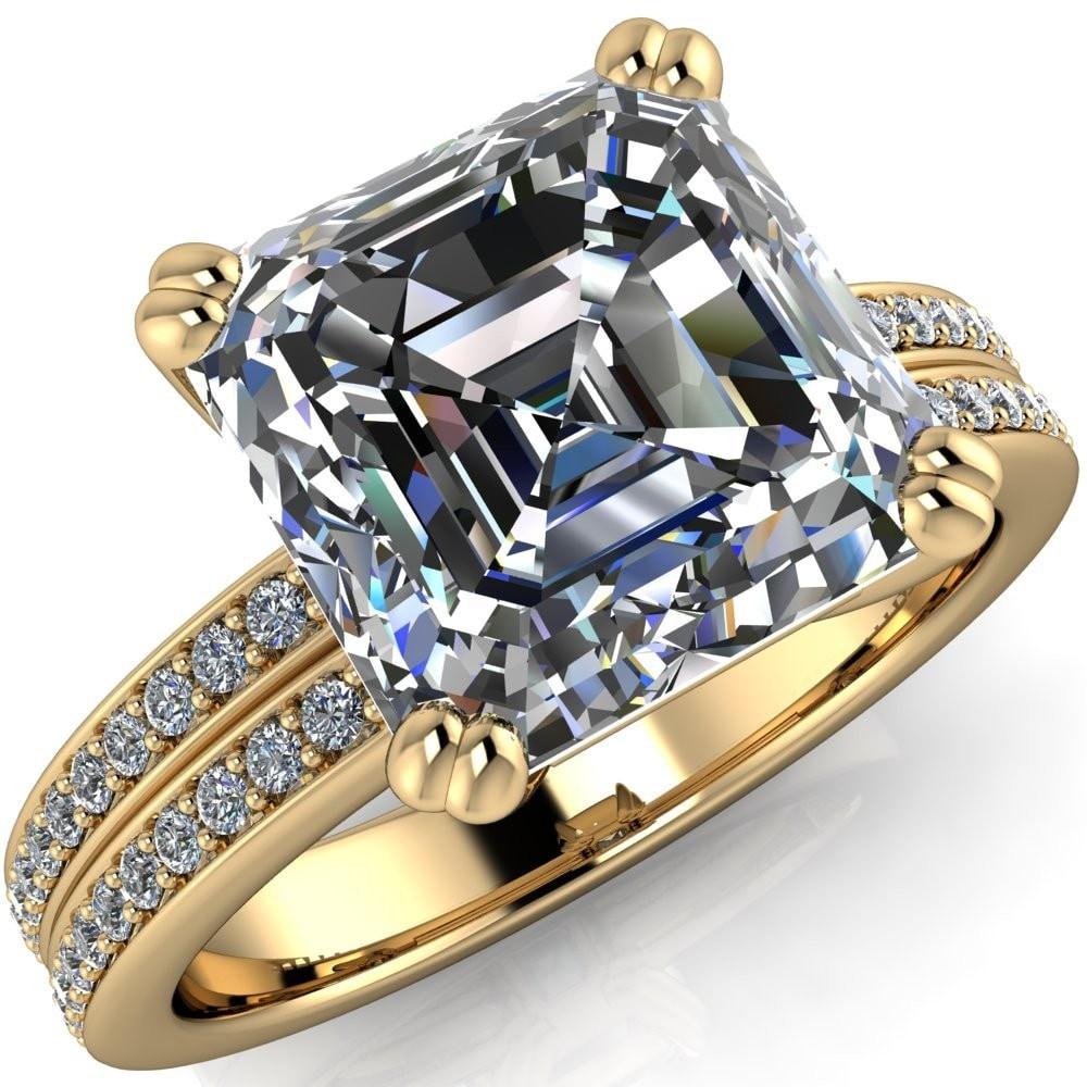 Sophina Asscher Moissanite 4 Double Prong Split Shank Engagement Ring-Custom-Made Jewelry-Fire & Brilliance ®