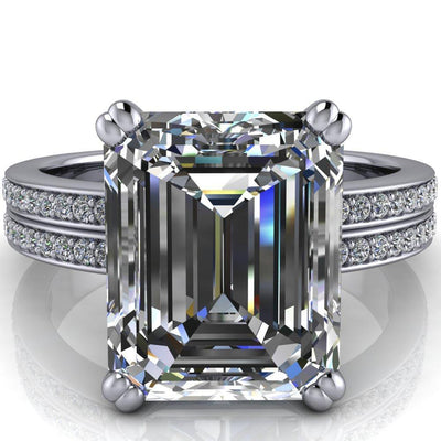 Sophina Emerald Moissanite 4 Double Prong Split Shank Engagement Ring-Custom-Made Jewelry-Fire & Brilliance ®
