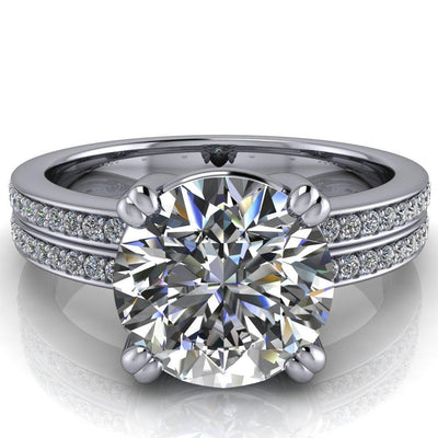 Sophina Round Moissanite 4 Double Prong Split Shank Engagement Ring-Custom-Made Jewelry-Fire & Brilliance ®