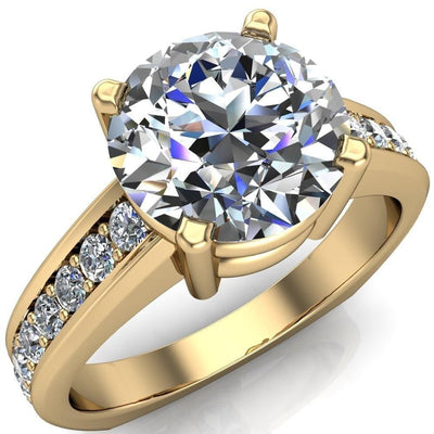 Soraya Round Moissanite Extravagant 4 Prong Head Thick Euro Shank Diamond Row Sides Ring-Custom-Made Jewelry-Fire & Brilliance ®