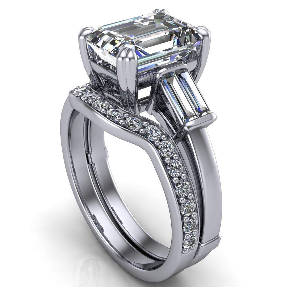 Soren Emerald Moissanite Classic And Timeless Double Baguette Diamond Sides Ring-Custom-Made Jewelry-Fire & Brilliance ®