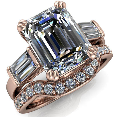 Soren Emerald Moissanite Classic And Timeless Double Baguette Diamond Sides Ring-Custom-Made Jewelry-Fire & Brilliance ®