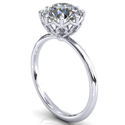 Sparkle of Falling Rain Drops Round Moissanite Engagement Ring-Custom-Made Jewelry-Fire & Brilliance ®
