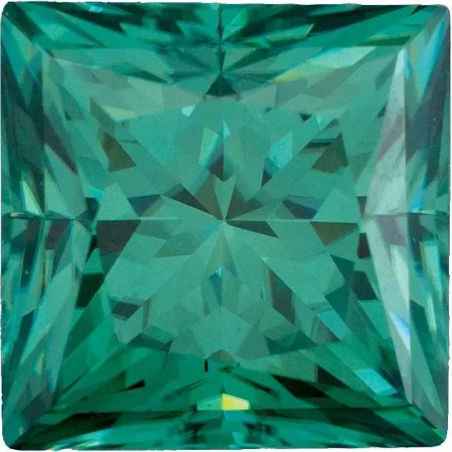 Square Diamond Faceted FAB Green Moissanite Loose Stone-FIRE & BRILLIANCE