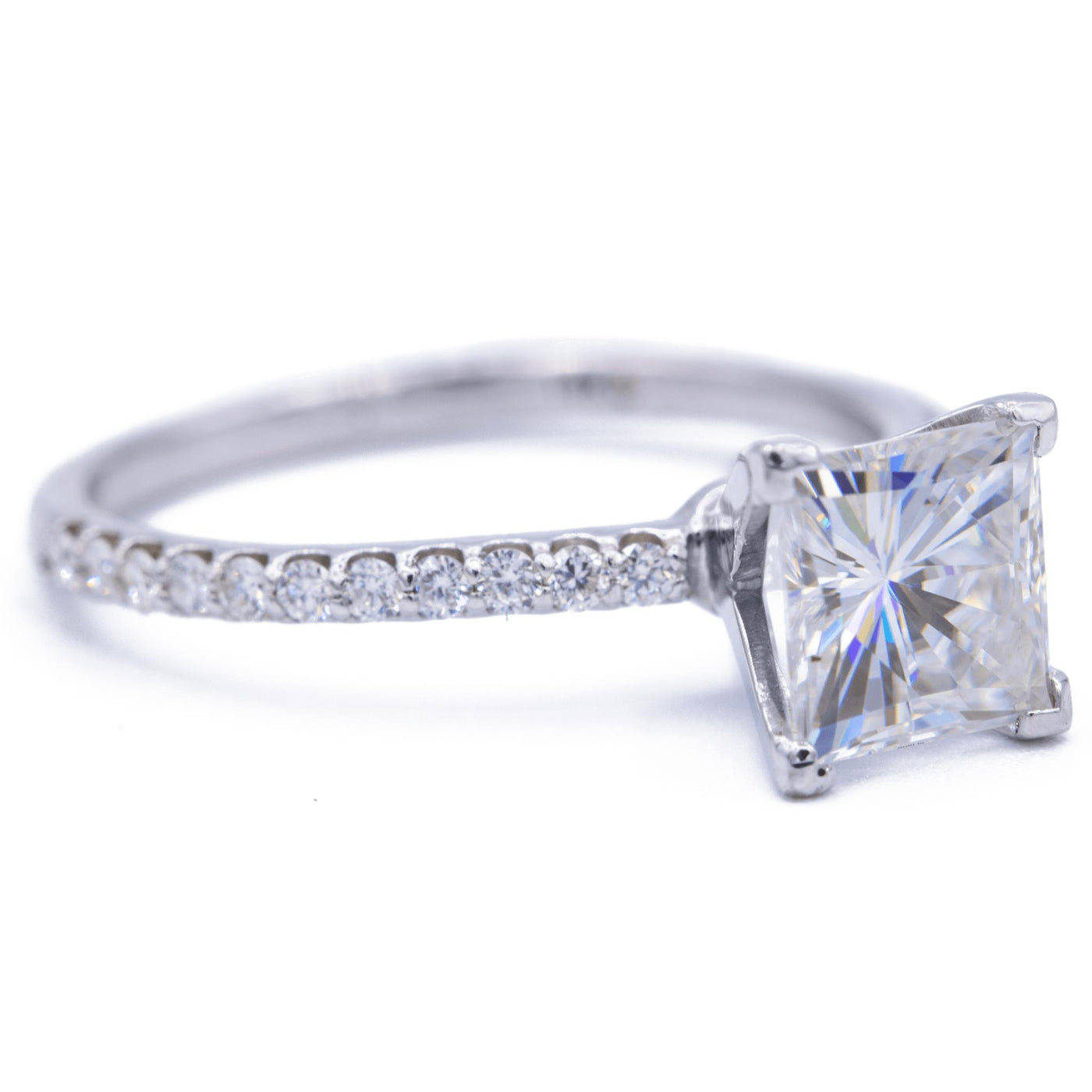 Square Moissanite 4 Prongs Diamond Accent Ice Solitaire Ring-Solitaire Ring-Fire & Brilliance ®