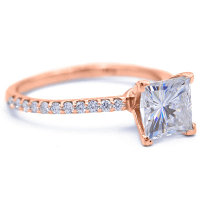 Square Moissanite 4 Prongs Diamond Accent Ice Solitaire Ring-Solitaire Ring-Fire & Brilliance ®