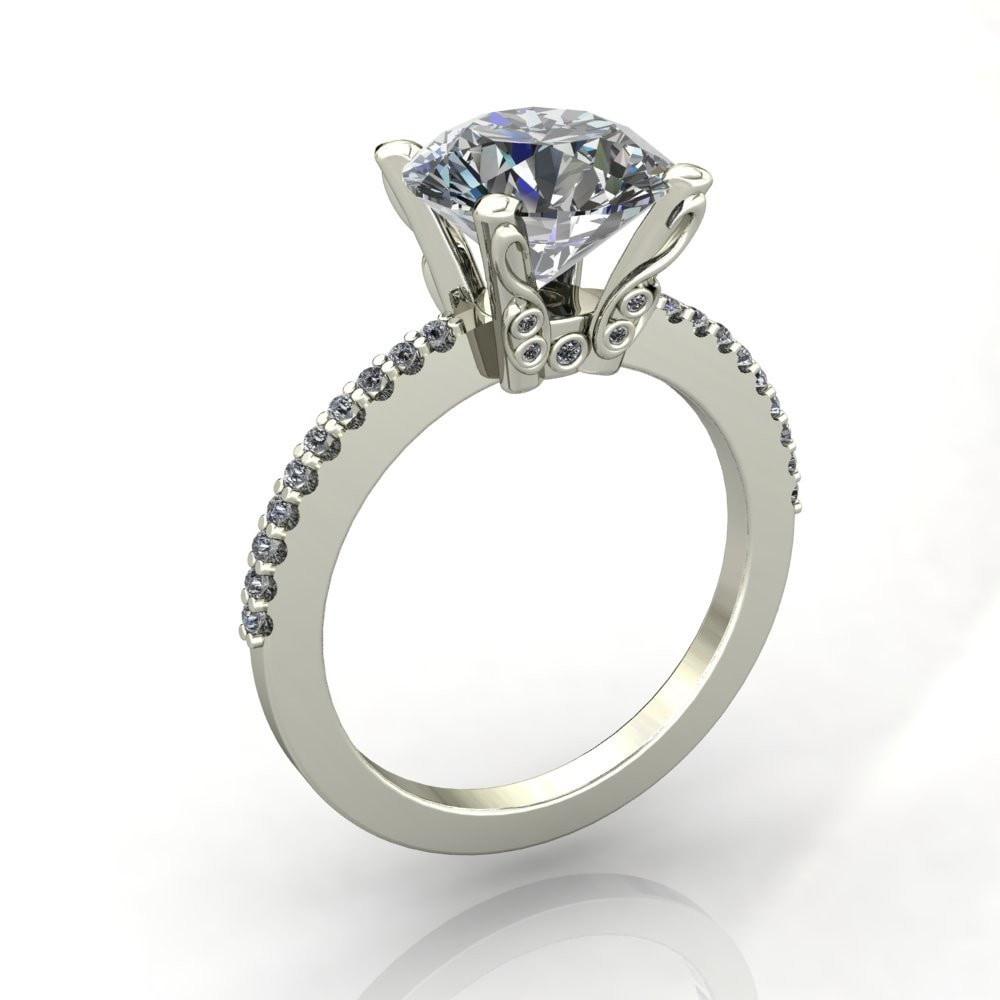 Stacey Round Moissanite Custom Diamond Shoulders and Diamond Bezel High Prong Set Design Ring-Custom-Made Jewelry-Fire & Brilliance ®