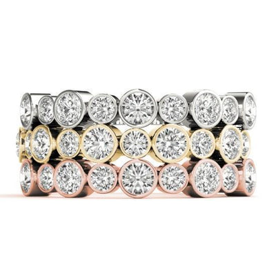 Stackables 1/2 Eternity Tri-Tone Gold Full Bezel Round Diamonds 3-Band Set Selectables-Wedding and Anniversary Bands-Fire & Brilliance ®