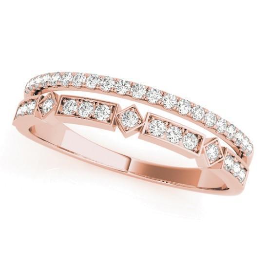 Stackables 1/2 Eternity Tri-Tone Gold Micro-Pave & Bezel-Set Diamond Split Shank 3-Band Set Selectables-Wedding and Anniversary Bands-Fire & Brilliance ®