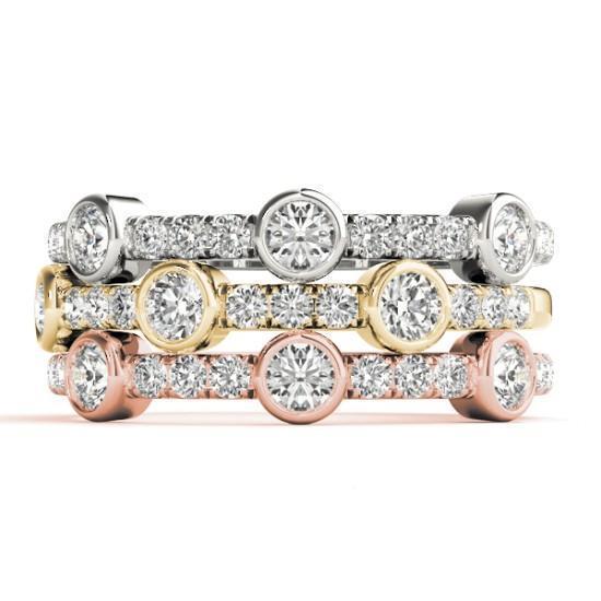 Stackables 1/2 Eternity Tri-Tone Gold Micro-Pave & Bezel-Set Diamonds 3-Band Set Selectables-Wedding and Anniversary Bands-Fire & Brilliance ®